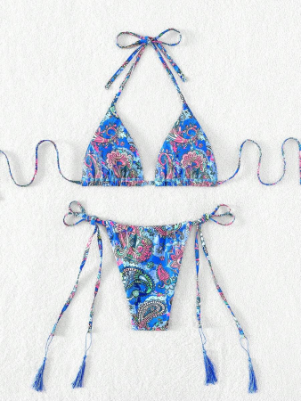 Costum de baie cu 2 piese, albastru si snur reglabil [2]