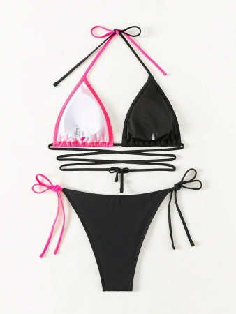 Costum de baie cu 2 piese, animal print si rosu [3]