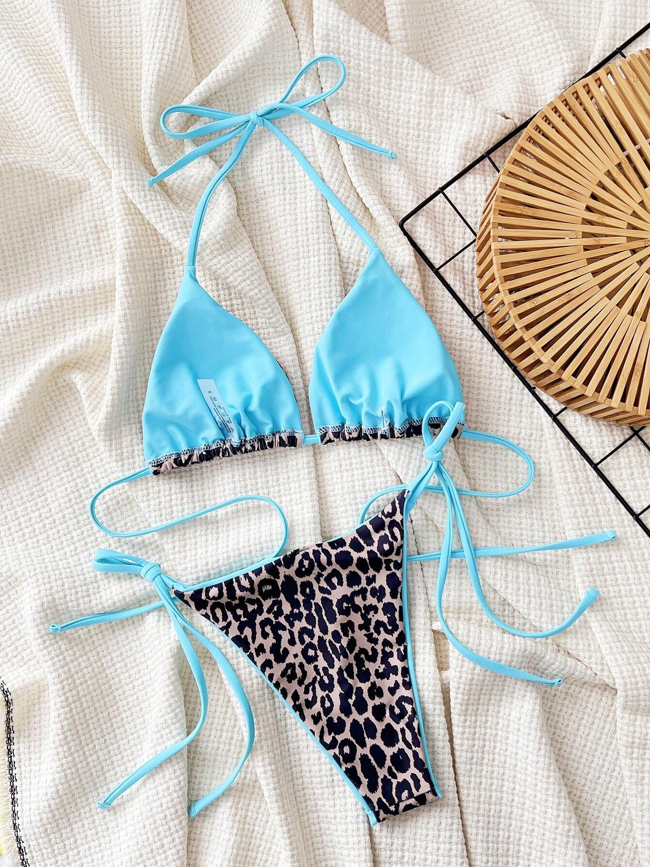 Costum de baie cu 2 piese, animal print si snur reglabil [1]