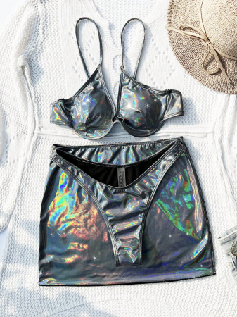 Costum de baie cu aspect stralucitor din 3 piese [2]