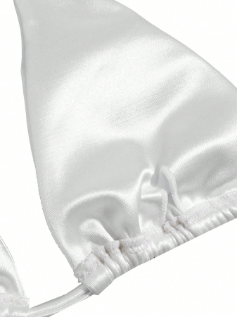 Costum de baie din 2 piese, alb, cu aspect sidefat [3]