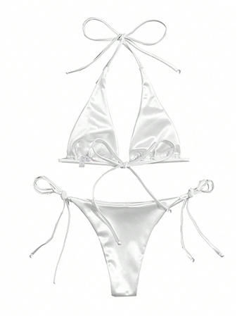 Costum de baie din 2 piese, alb, cu aspect sidefat [1]