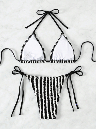 Costum de baie din 2 piese, cu imprimeu in dungi [1]