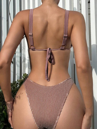 Costum de baie din 2 piese, argintiu, cu accesorii metalice [1]