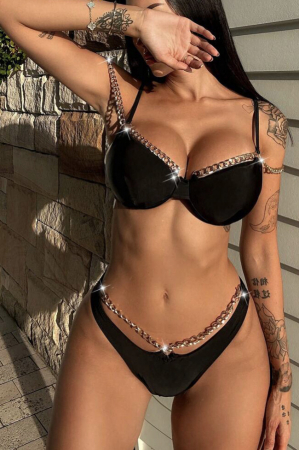 Costum de baie din 2 piese, cu accesorii metalice [0]