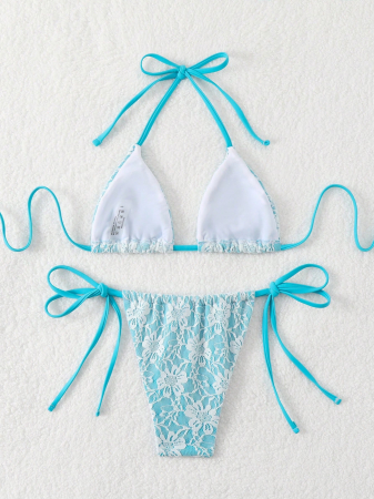 Costum de baie din 2 piese, cu aspect dantelat [3]