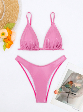 Costum de baie din 2 piese, cu aspect lucios [2]