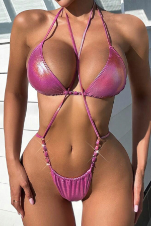 Costum de baie din 2 piese, cu aspect metalic [0]