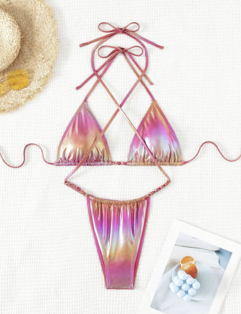 Costum de baie din 2 piese, cu aspect metalic [2]