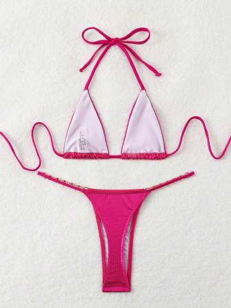 Costum de baie din 2 piese, cu aspect metalic stralucitor [4]