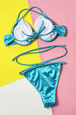 Costum de baie din 2 piese, cu aspect satinat [3]