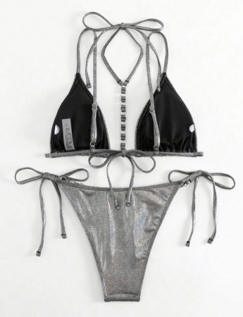 Costum de baie din 2 piese, cu aspect stralucitor [2]