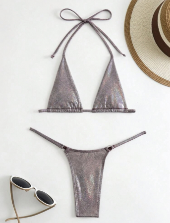 Costum de baie din 2 piese, cu aspect stralucitor [2]