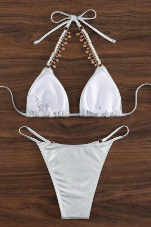 Costum de baie din 2 piese, cu aspect stralucitor [2]