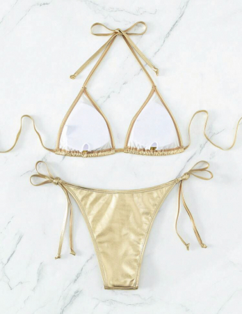 Costum de baie din 2 piese, cu aspect stralucitor [1]