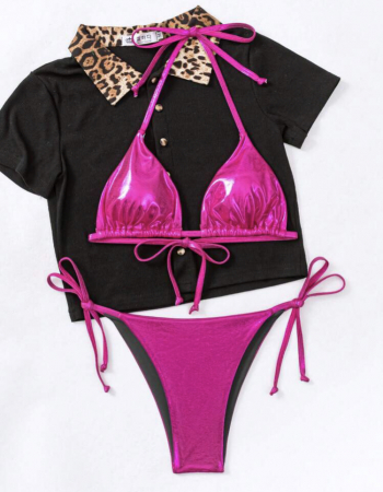 Costum de baie din 2 piese, cu aspect stralucitor [2]