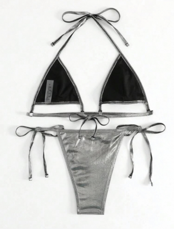 Costum de baie din 2 piese, cu aspect stralucitor si decupaj [1]
