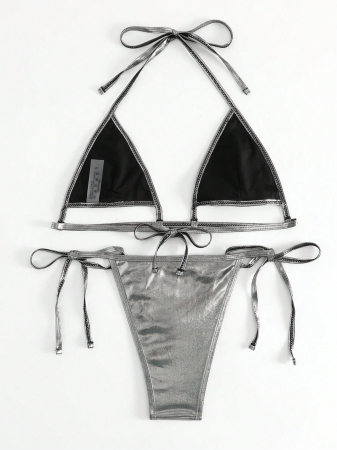 Costum de baie din 2 piese, cu aspect stralucitor si decupaj [1]