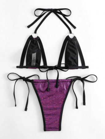 Costum de baie din 2 piese, cu aspect stralucitor si decupaj [1]