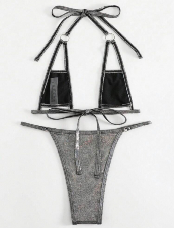 Costum de baie din 2 piese, cu aspect stralucitor si decupaj [1]
