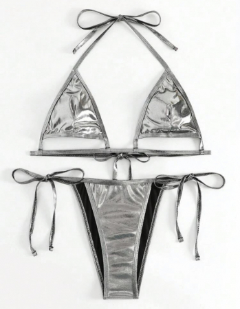 Costum de baie din 2 piese, cu aspect stralucitor si decupaj [2]