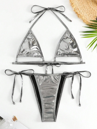 Costum de baie din 2 piese, cu aspect stralucitor si decupaj [2]