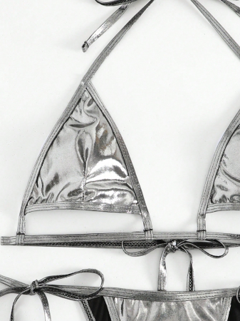 Costum de baie din 2 piese, cu aspect stralucitor si decupaj [3]