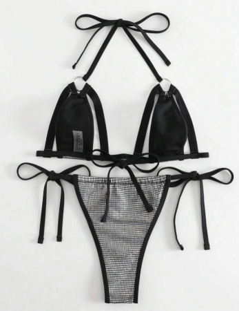Costum de baie din 2 piese, cu aspect stralucitor si decupaje [1]