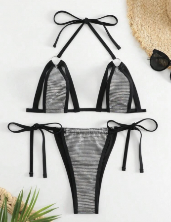 Costum de baie din 2 piese, cu aspect stralucitor si decupaje [2]