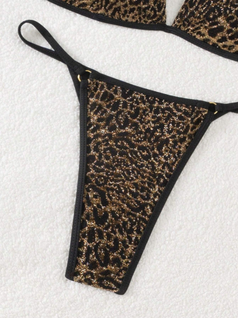 Costum de baie din 2 piese, cu imprimeu animal print si slip tanga [4]