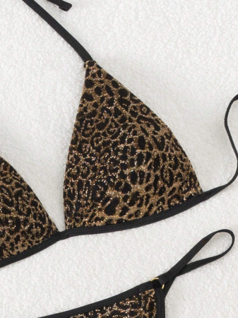 Costum de baie din 2 piese, cu imprimeu animal print si slip tanga [6]