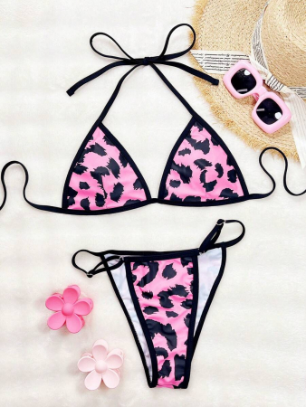 Costum de baie din 2 piese, cu imprimeu animal print si slip tanga [2]
