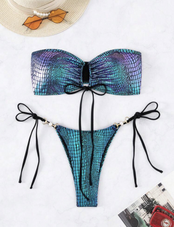 Costum de baie din 2 piese, cu imprimeu si aspect stralucitor [2]