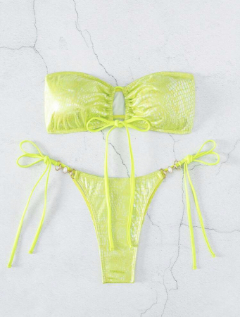 Costum de baie din 2 piese, cu imprimeu si aspect stralucitor [2]