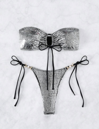 Costum de baie din 2 piese, cu imprimeu si aspect stralucitor [2]