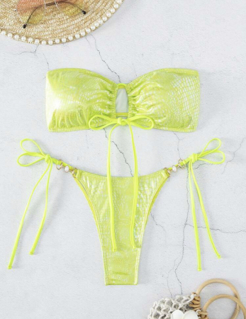 Costum de baie din 2 piese, cu imprimeu si aspect stralucitor [3]