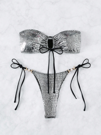 Costum de baie din 2 piese, cu imprimeu si aspect stralucitor [2]