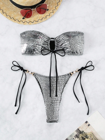 Costum de baie din 2 piese, cu imprimeu si aspect stralucitor [4]