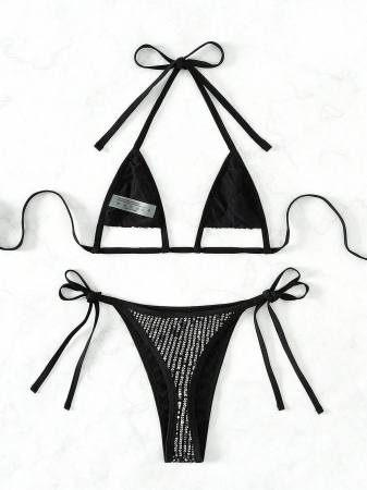 Costum de baie din 2 piese, cu paiete si slip tanga [3]
