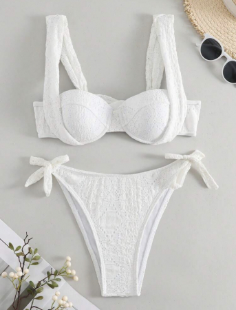 Costum de baie din 2 piese, cu aspect tricotat si push-up [3]