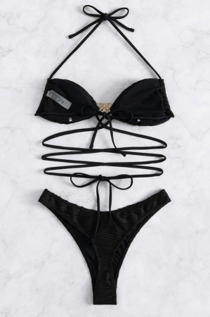 Costum de baie din 2 piese, cu snur [3]