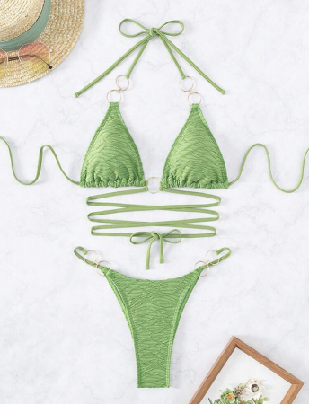 Costum de baie din 2 piese, cu snur si accesorii metalice [4]