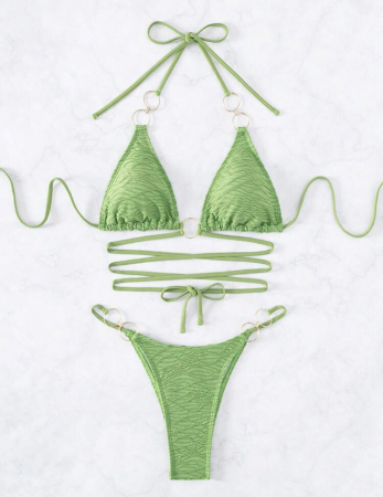 Costum de baie din 2 piese, cu snur si accesorii metalice [2]