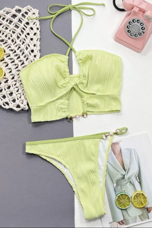 Costum de baie din 2 piese, cu snur si decupaje [2]