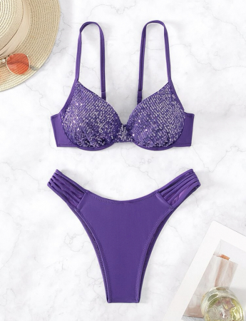 Costum de baie din 2 piese, cu strasuri [2]