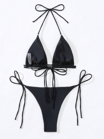 Costum de baie din 2 piese cu strasuri, negru [1]