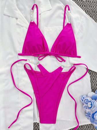 Costum de baie din 2 piese, roz si perle [2]