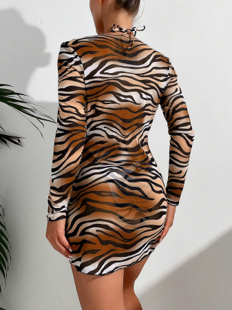 Costum de baie din 3 piese, animal print, cu rochie de plaja [1]