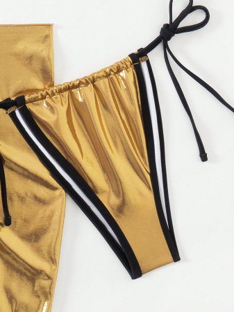 Costum de baie din 3 piese, auriu cu aspect stralucitor [5]