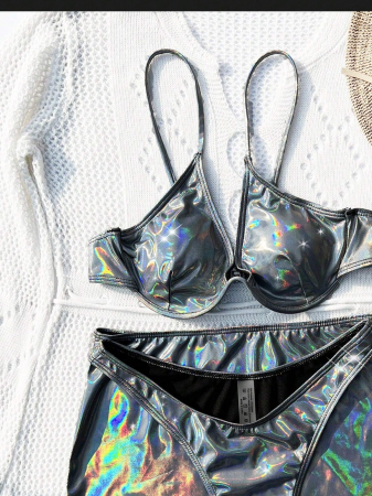 Costum de baie din 3 piese, cu aspect metalic [3]